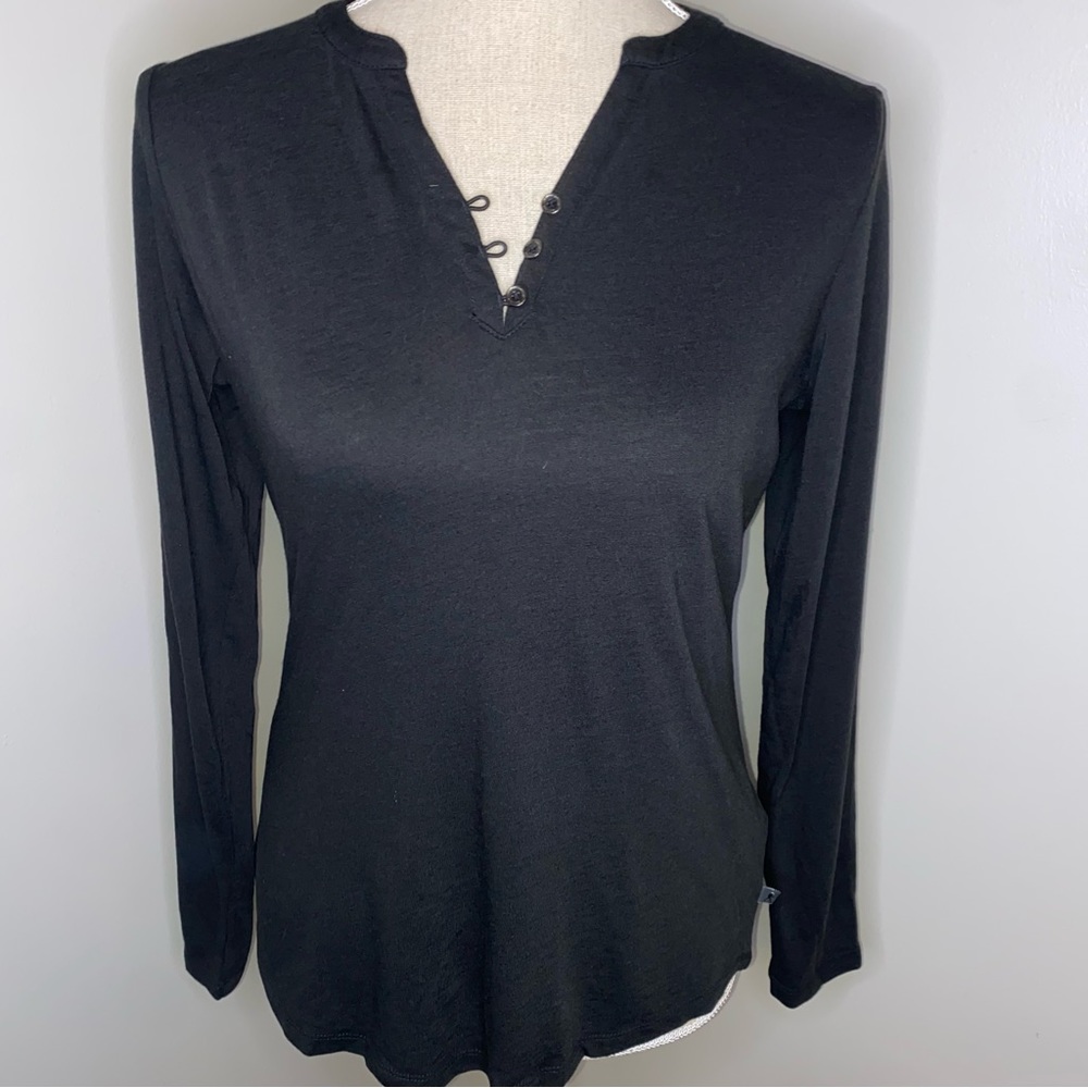 Royal Robbins NEW wool blend knit henley long sleeve shirt black size XS